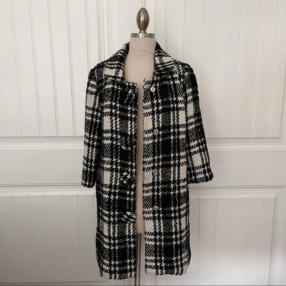 BB Dakota Black/White Plaid Coat - Picture 2 of 5